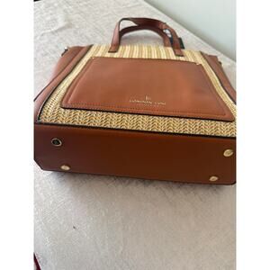 London Fog Canna Straw Cognac Tote Bag LFS24705-STCC Woven Satchel NWT